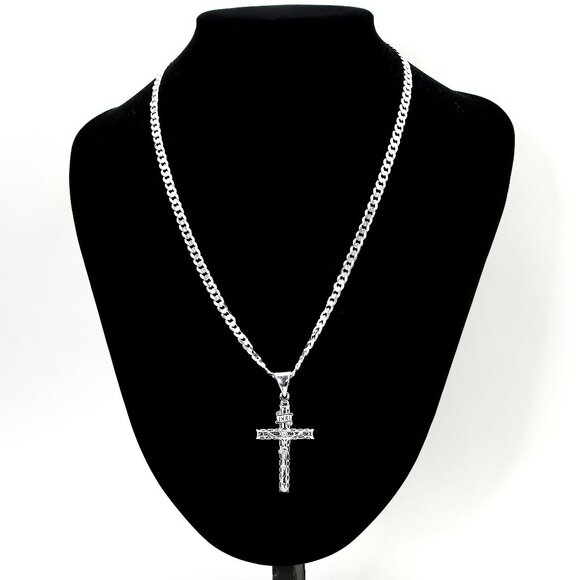 925 Sterling Silver Curb Chain w Crucifix Pendant, 20", 4.5 mm | Christian Cross - Picture 7 of 7